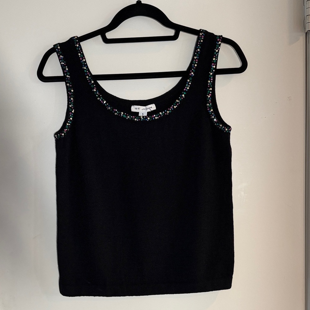 St. John Black Beaded Tank Top